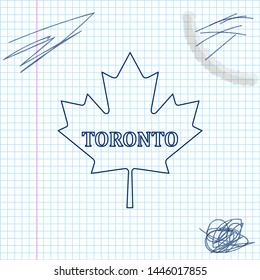 Canadian maple leaf with city name Toronto line sketch icon isolated on white background. Vector Illustration