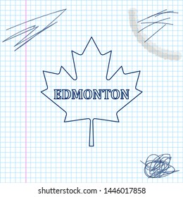 Canadian maple leaf with city name Edmonton line sketch icon isolated on white background. Vector Illustration
