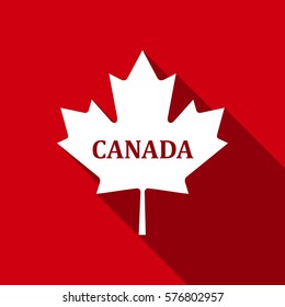 Canadian maple leaf with city name Canada flat icon with long shadow. Vector Illustration
