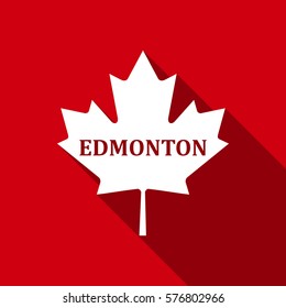 Canadian maple leaf with city name Edmonton flat icon with long shadow. Vector Illustration