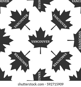 Canadian maple leaf with city name Vancouver icon seamless pattern on white background. Vector Illustration