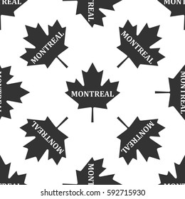Canadian maple leaf with city name Montreal icon seamless pattern on white background. Vector Illustration