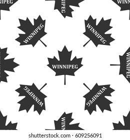 Canadian maple leaf with city name Winnipeg icon seamless pattern on white background. Vector Illustration