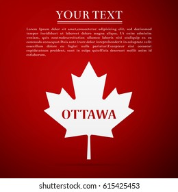 Canadian maple leaf with city name Ottawa flat icon on red background. Vector Illustration