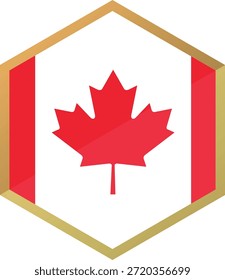 Emblema de folha de bordo canadense no Hexagon Shield, borda dourada, vermelho e branco