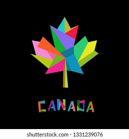 Canadian maple leaf flag logo icon. Lettering style. Modern geometric design. Fashion print for clothes, cards, picture banner for websites. Vector illustration