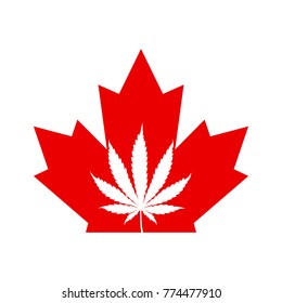 A Canadian maple leaf icon with a marijuana symbol cut out of the middle in vector format.