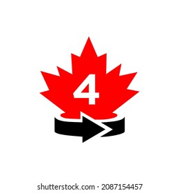 Canadian Maple Leaf Logo Design On Letter 4 Template. Red Maple Canadian Logotype With 4 Letter Vector