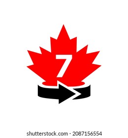 Canadian Maple Leaf Logo Design On Letter 7 Template. Red Maple Canadian Logotype With 7 Letter Vector