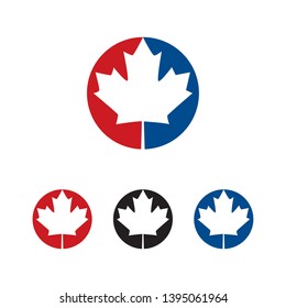 Canadian maple leaf logo variations in red blue and black circles
