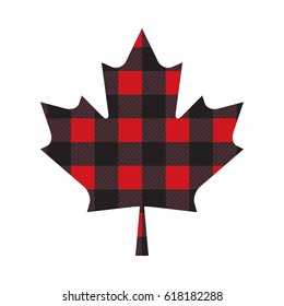 A Canadian maple leaf made out of a classic red and black plaid pattern in vector format.