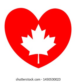 Canadian maple leaf on a red heart - I love Canada symbol.