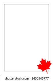 Canadian maple leaf symbolism flag decorative border card frame with copy space for your text, A4 size