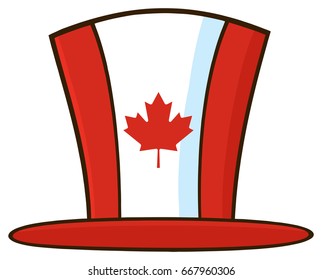 Canadian Maple Leaf Top Hat Line Cartoon Drawing. Vector Illustration Isolated On White Background