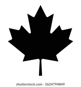 Canadian maple leaf vector icon. National symbol of Canada and nature element. Simple black silhouette for patriotism, fall season, or botanical design. Isolated on white background.