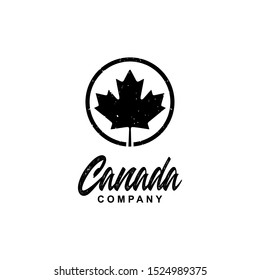 Canadian maple leaf vintage grunge retro hipster logo design isolated on white background. vector illustration