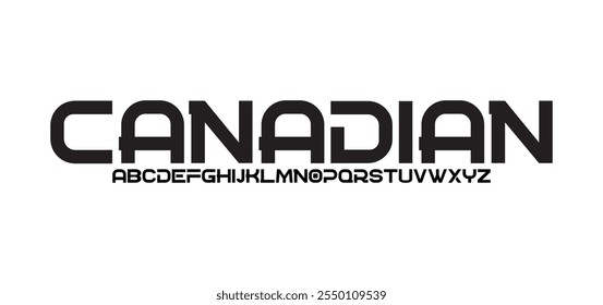 Canadiense, Alfabeto creativo de fuente sans serif moderna. Tecnología de tipografía, electrónica, película, digital, música, futuro, fuente creativa del logotipo. Ilustración vectorial

