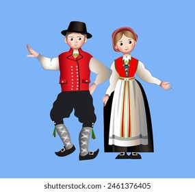 Canadian national costume. Canadian man and woman on a blue background. Vector illustration