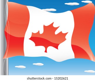 Canadian National Flag and Flag Pole Vector Illustration