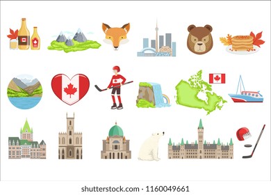 Canadian National Symbols Set Of Items. Isolated Objects Representing Canad