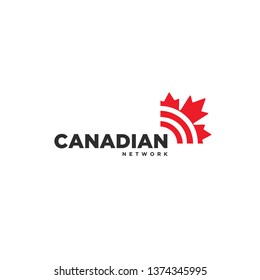 canadian network, maple leaf wifi icon logo template
