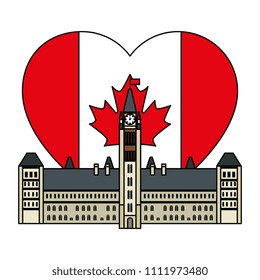 canadian parliament building with heart flag