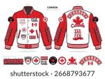 Canadian Patriot Varsity Jacket with Maple Leaf and Shield