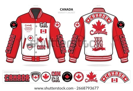 Canadian Patriot Varsity Jacket with Maple Leaf and Shield