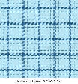 Verificación de textura de patrón canadiense, arte de fondo de tela sin costuras. Vector textil tartán de ninguna gente a cuadros en paleta de colores claros y cian.