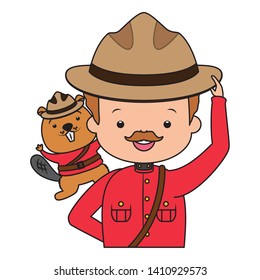 canadian police mounted and beaver happy canada day vector illustration