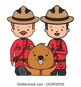 canadian police mounted characters beaver happy canada day vector illustration
