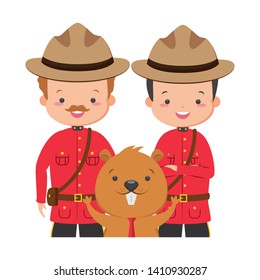 canadian police mounted characters beaver happy canada day vector illustration