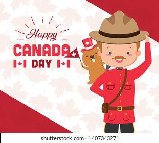 canadian police mounted characters happy canada day vector illustration