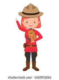 canadian police mounted woman with beaver happy canada day vector illustration