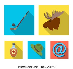 A canadian policeman's hat, a bottle of maple syrup and other Canadian symbols.Canada set collection icons in flat style vector symbol stock illustration web.
