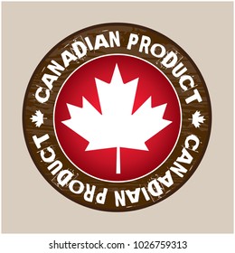 Canadian product label with maple leaf in the center with wood texture font is Swistblnk Monthoers