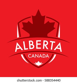 A Canadian province crest in vector format featuring a large maple leaf and text that reads Alberta.