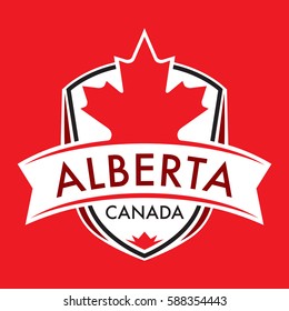 A Canadian province crest in vector format featuring a large maple leaf and text that reads Alberta.