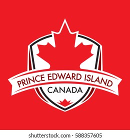 A Canadian province crest in vector format featuring a large maple leaf and text that reads Prince Edward Island.