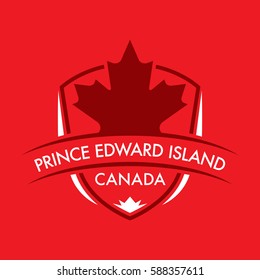 A Canadian province crest in vector format featuring a large maple leaf and text that reads Prince Edward Island.