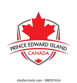 A Canadian province crest in vector format featuring a large maple leaf and text that reads Prince Edward Island.