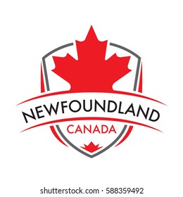 A Canadian province crest in vector format featuring a large maple leaf and text that reads Newfoundland.