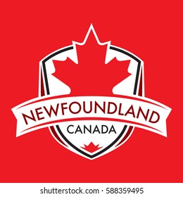 A Canadian province crest in vector format featuring a large maple leaf and text that reads Newfoundland.