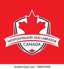A Canadian province crest in vector format featuring a large maple leaf and text that reads Newfoundland and Labrador.