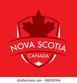 A Canadian province crest in vector format featuring a large maple leaf and text that reads Nova Scotia.