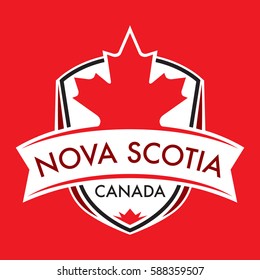 A Canadian province crest in vector format featuring a large maple leaf and text that reads Nova Scotia.