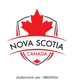 A Canadian province crest in vector format featuring a large maple leaf and text that reads Nova Scotia.