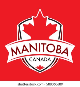 A Canadian province crest in vector format featuring a large maple leaf and text that reads Manitoba.