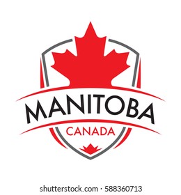 A Canadian province crest in vector format featuring a large maple leaf and text that reads Manitoba.