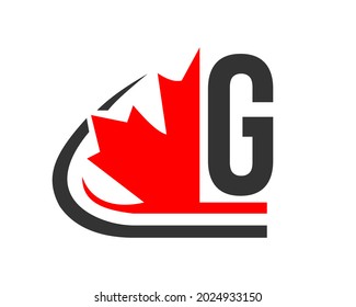 Canadian Red Maple leaf with G letter Concept. G letter Maple leaf logo design